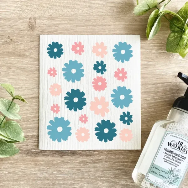 Peach and Blue Flowers Pattern – Swedish Dishcloth